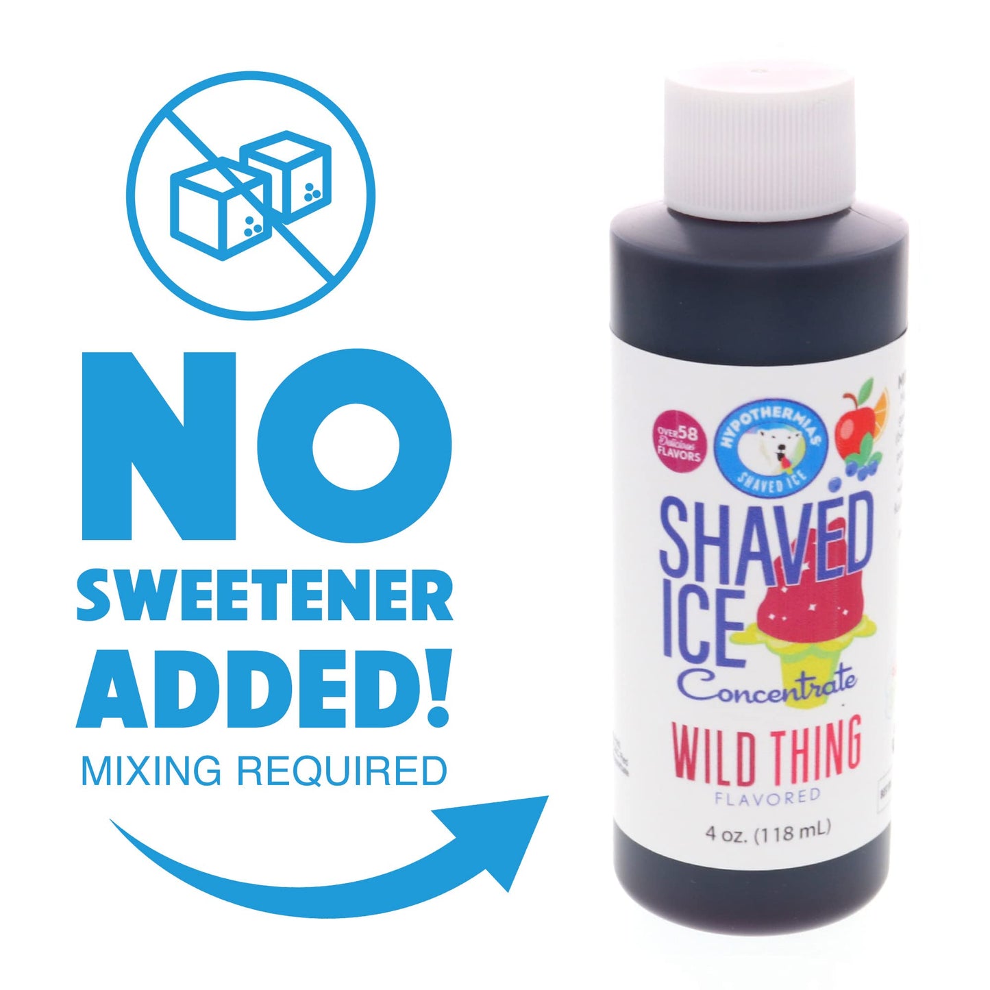 Hypothermias Shaved Ice And Snow Cone Syrup Unsweetened Flavor Concentrate - 4 Fl Oz - Makes 1 Gallon Of Ready To Use Syrup - Wi