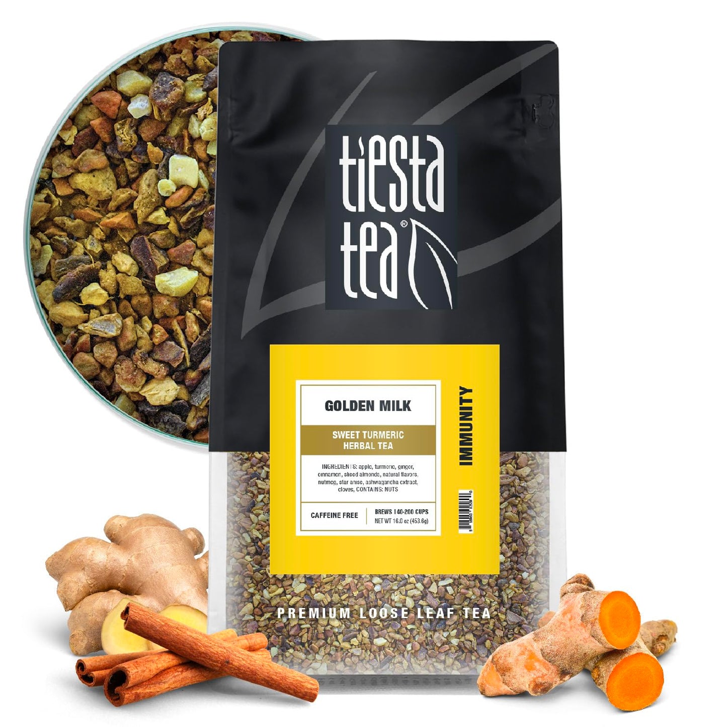 Tiesta Tea Golden Milk Loose Leaf Herbal Tea - Sweet Turmeric, 16 oz Bulk Pouch, Non-Caffeinated, Brews Up to 200 Cups