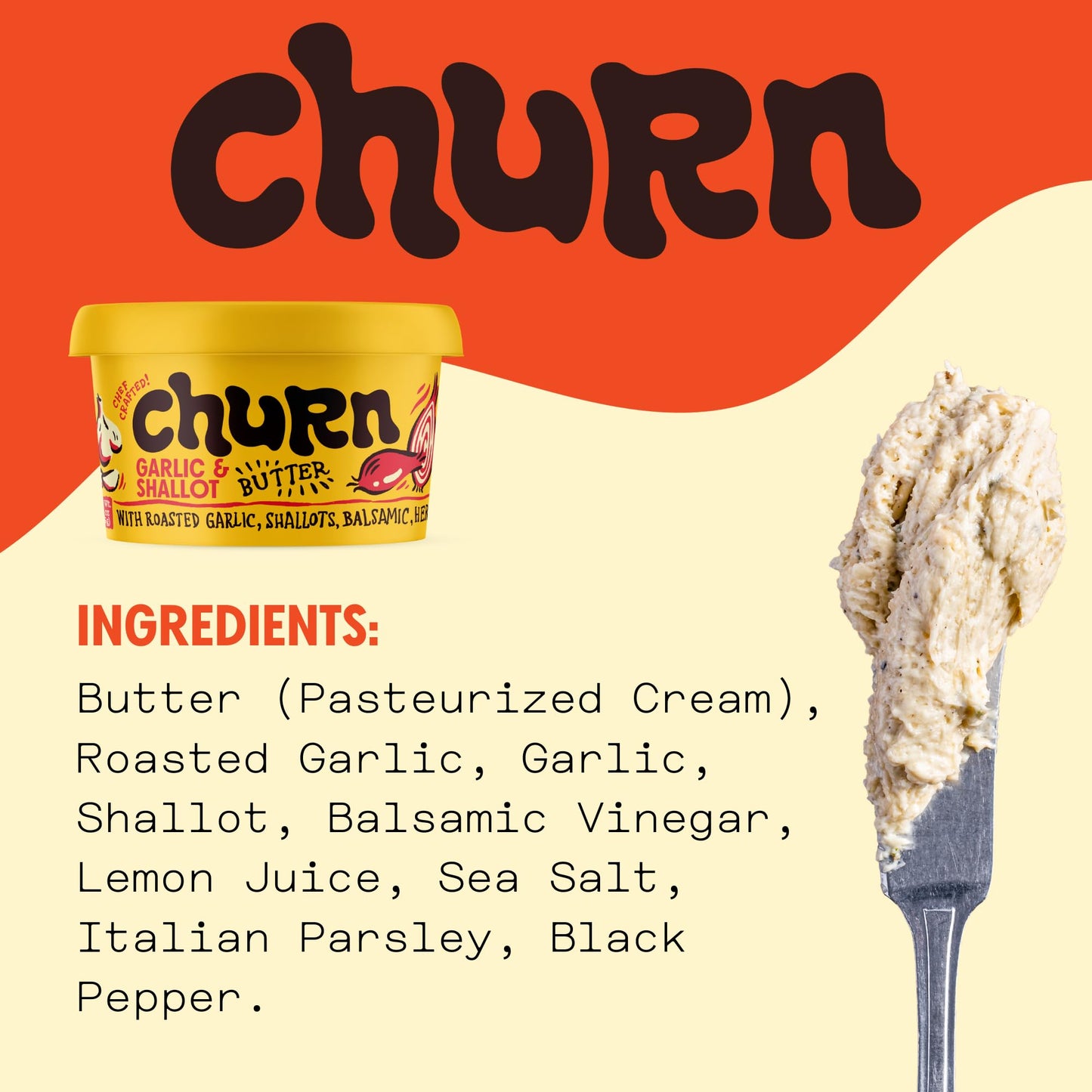 Churn Garlic & Shallot Butter, Flavored Compound Butter, 11oz (2 x 5.5oz), Non-GMO, Yellow