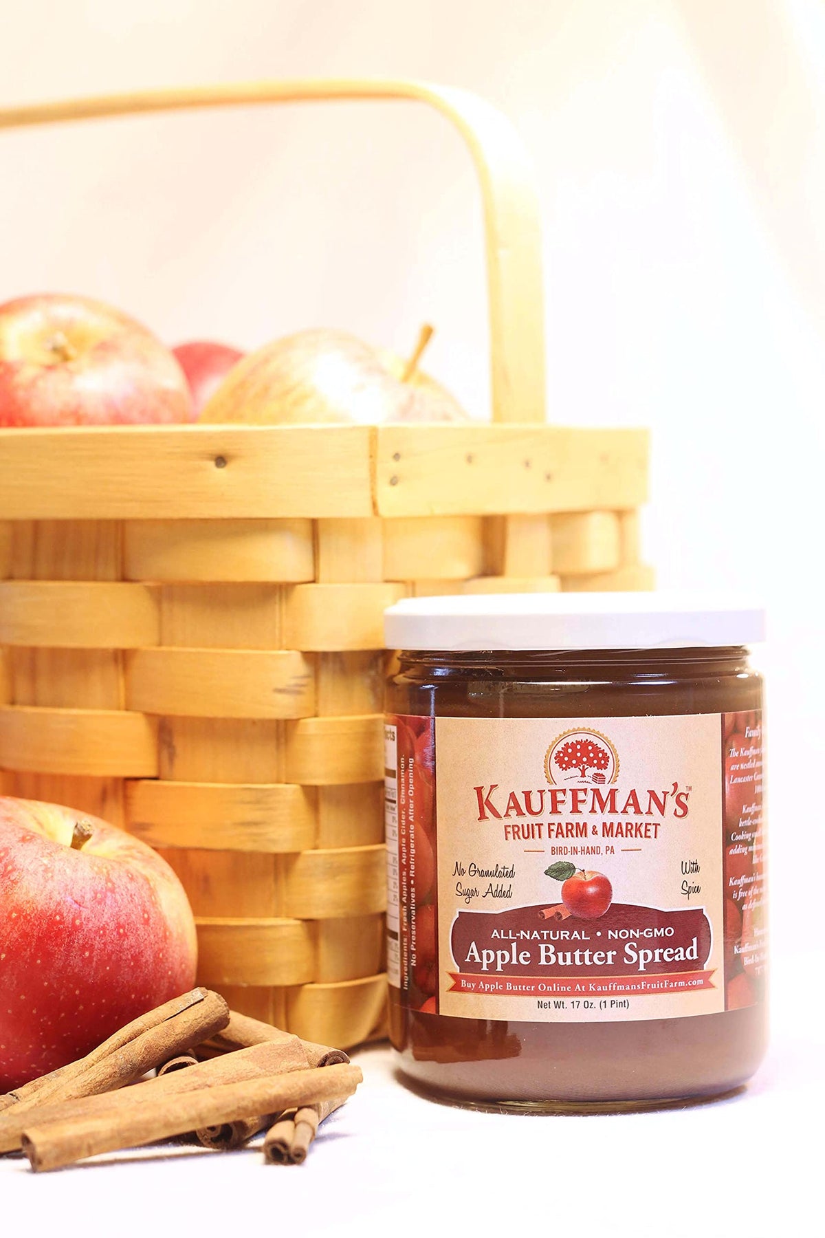 Kauffmans Fruit Farm Apple Butter Spread, No Sugar Added, 17 Oz., Pack of 2