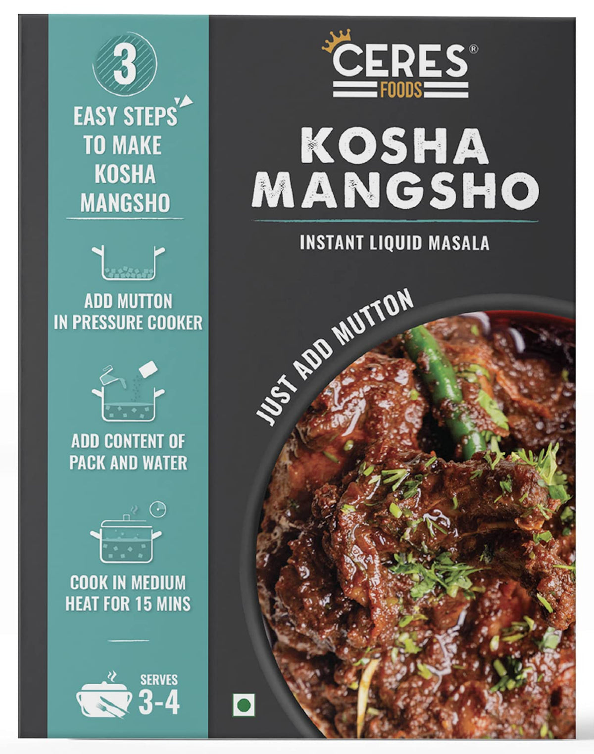 Ceres Foods Kolkata Kosha Mutton Instant Liquid Masala | Mutton Cooking Paste | Curry Paste | Curry Mix | Shipped Fresh | Ceres 
