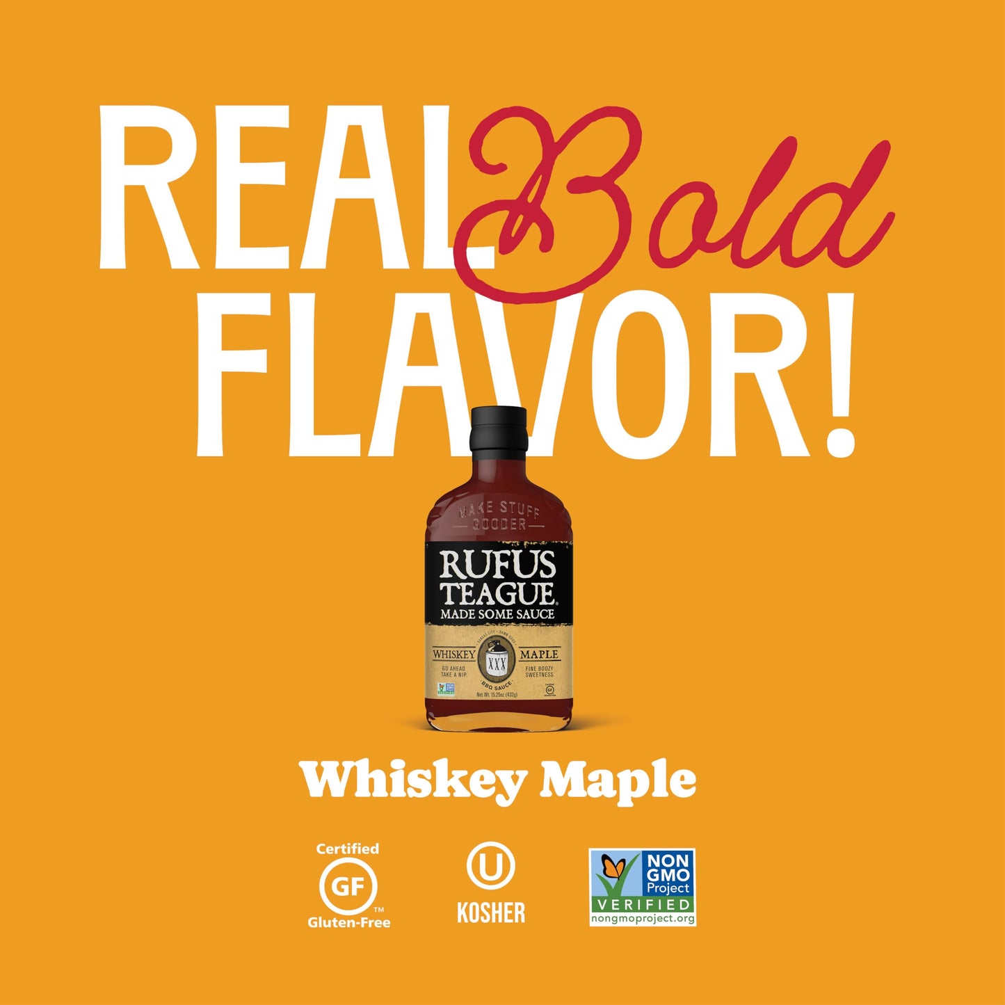 Rufus Teague BBQ Sauce, spirit-inspired flavor Maple, Gluten-Free, Non-GMO, 2 Pack, 16 Fl Oz