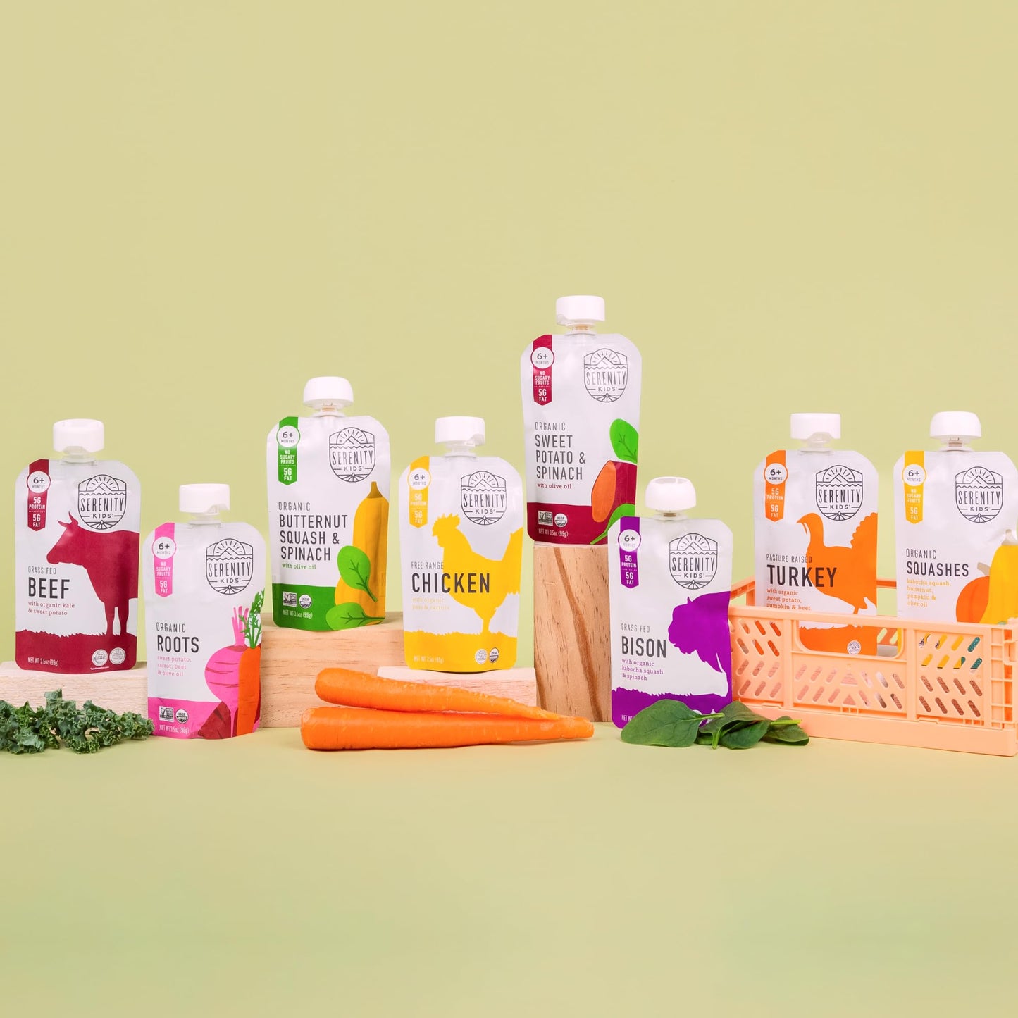 Serenity Kids 6+ Months Meats + Veggies Mixed Baby Food Puree Pouch Variety Pack 18 Count- No Sugary Fruits Or Added Sugar - 3.5 Oz Bpa & Allergen Free Pouch- Baby Puree Variety Pack - Pouches - Bison