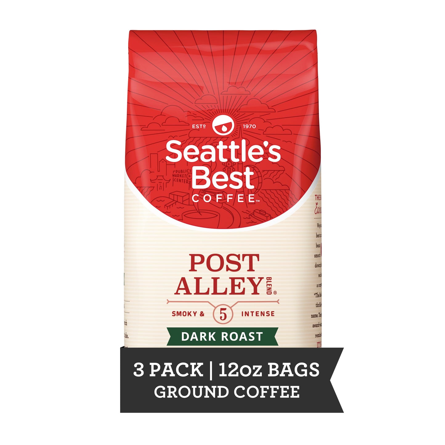 Seattles Best Coffee, Dark Roast Ground Coffee, Post Alley, 100% Arabica, 3 Bags (12 oz Each)