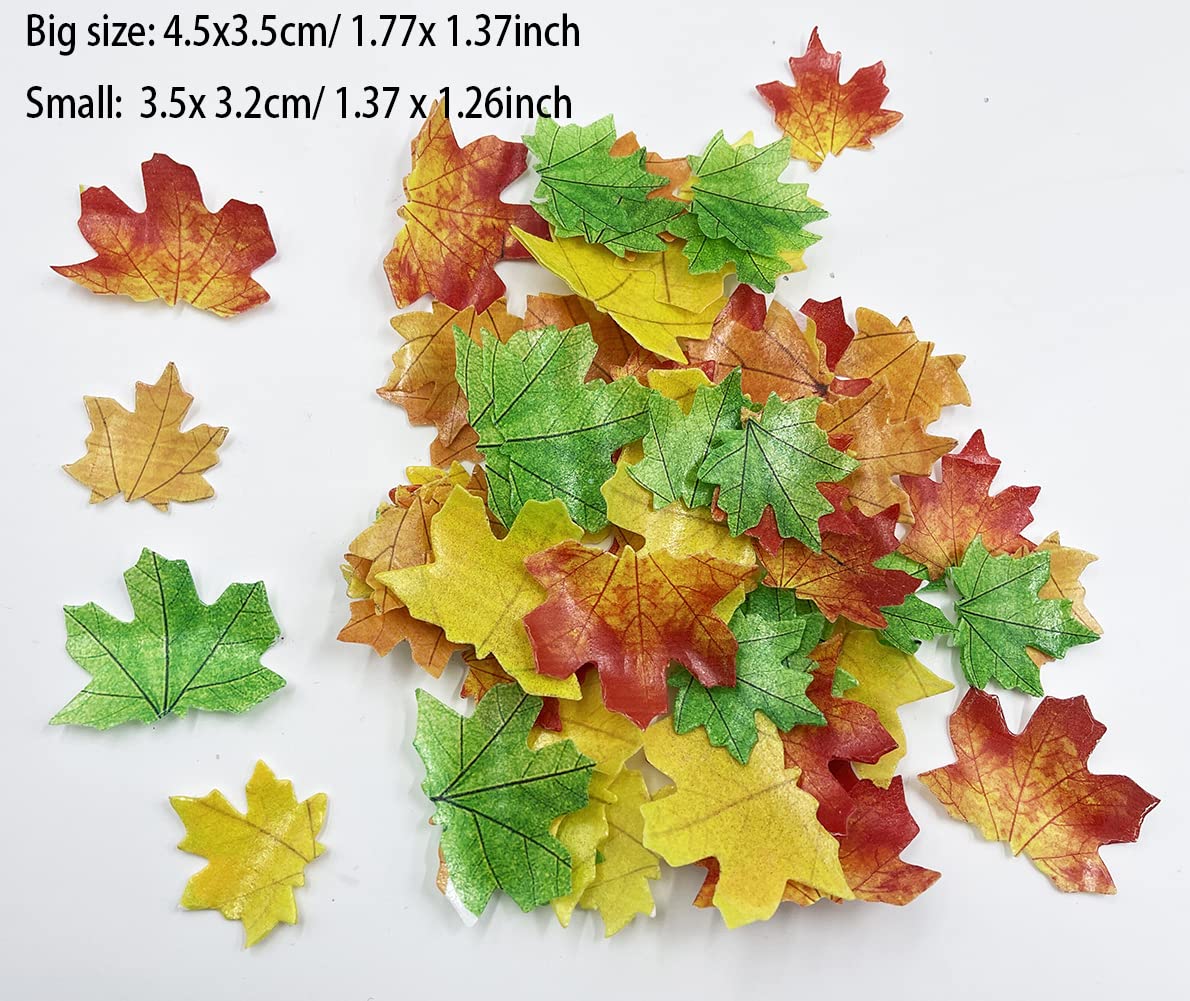 Set Of 75 Edible Fall Leaves Gold Leaf Cake Decorations, Thanksgiving Party Cupcake Topper (Mix Color)