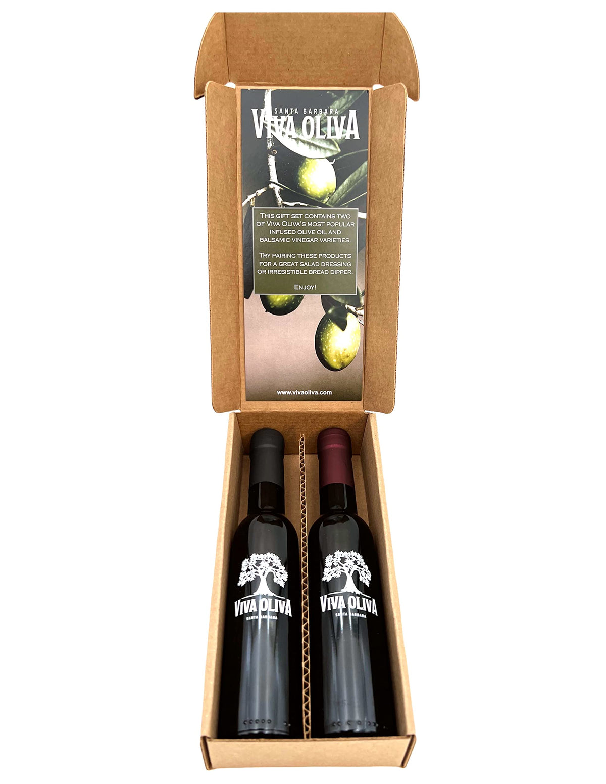 Viva Oliva Two 200Ml (6.8Oz) Variety Gift Set - Basil Infused Olive Oil And Black Mission Fig Dark Balsamic Vinegar Made - Enhanced Quality - 100% Natural