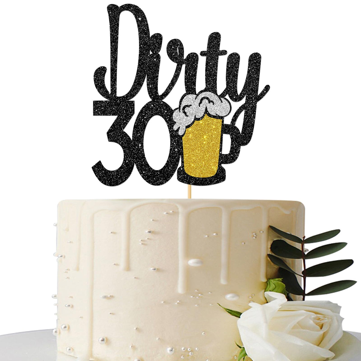 Maicaiffe Black Glitter Dirty 30 Cake Topper - Happy 30Th Birthday Cake Topper - Cheers To 30 Years - 30Th Birthday Cake Decorat