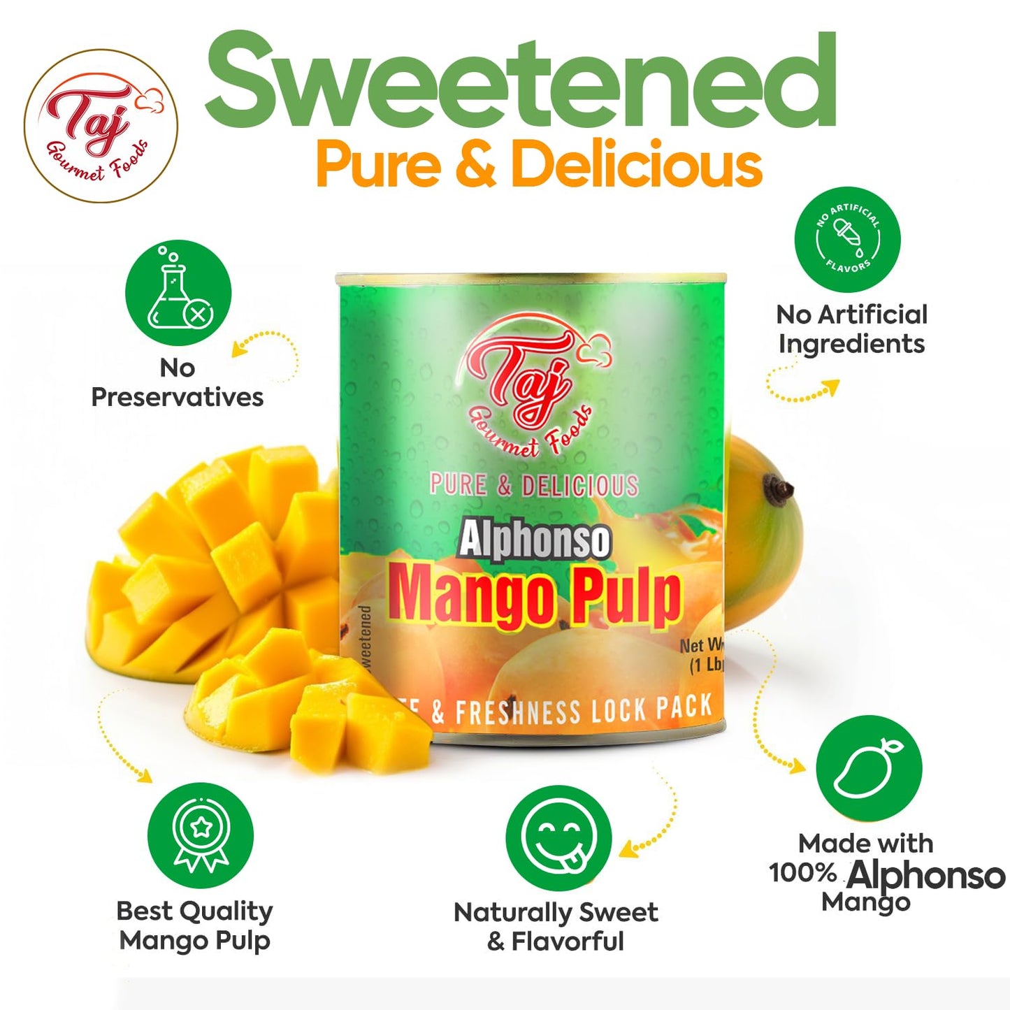 Taj Alphonso Mango Pulp Puree | Great For Lassi Shake | 30-Ounce (850G)