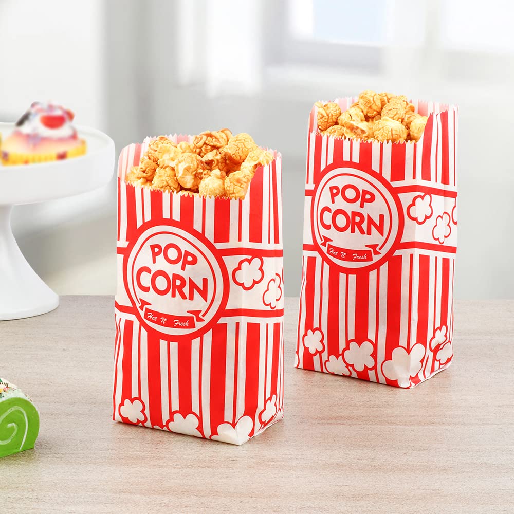 Zahaat Popcorn Bags, 1 OZ Red and White, Paper, Small, Bulk for Movie, Theater, Carnival Party