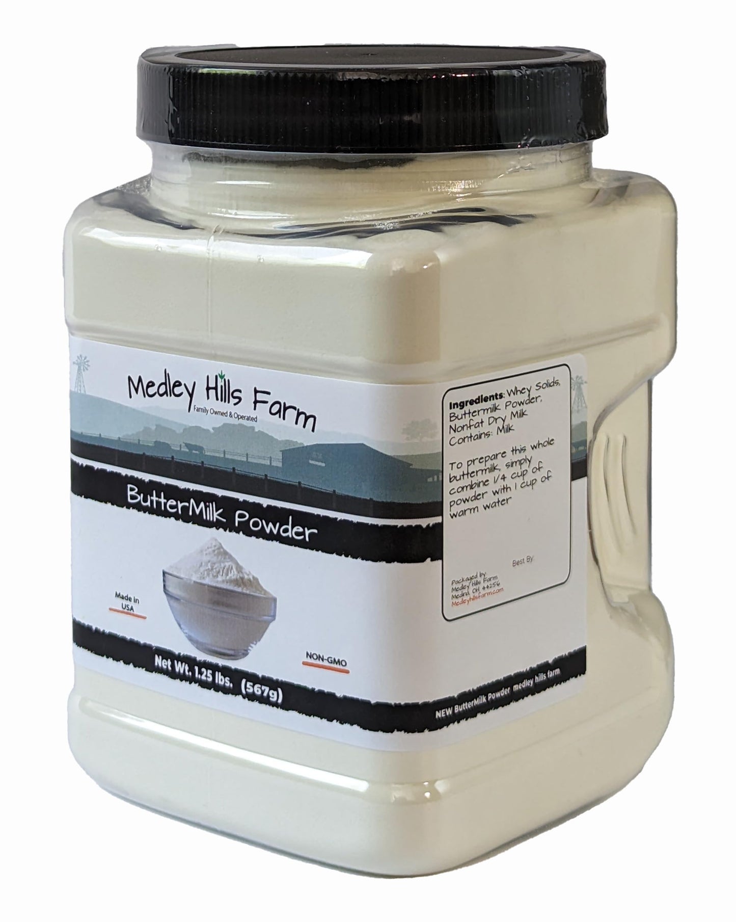 Medley Hills Farm Buttermilk Powder - Non-GMO, Kosher, 20 oz Reusable Container