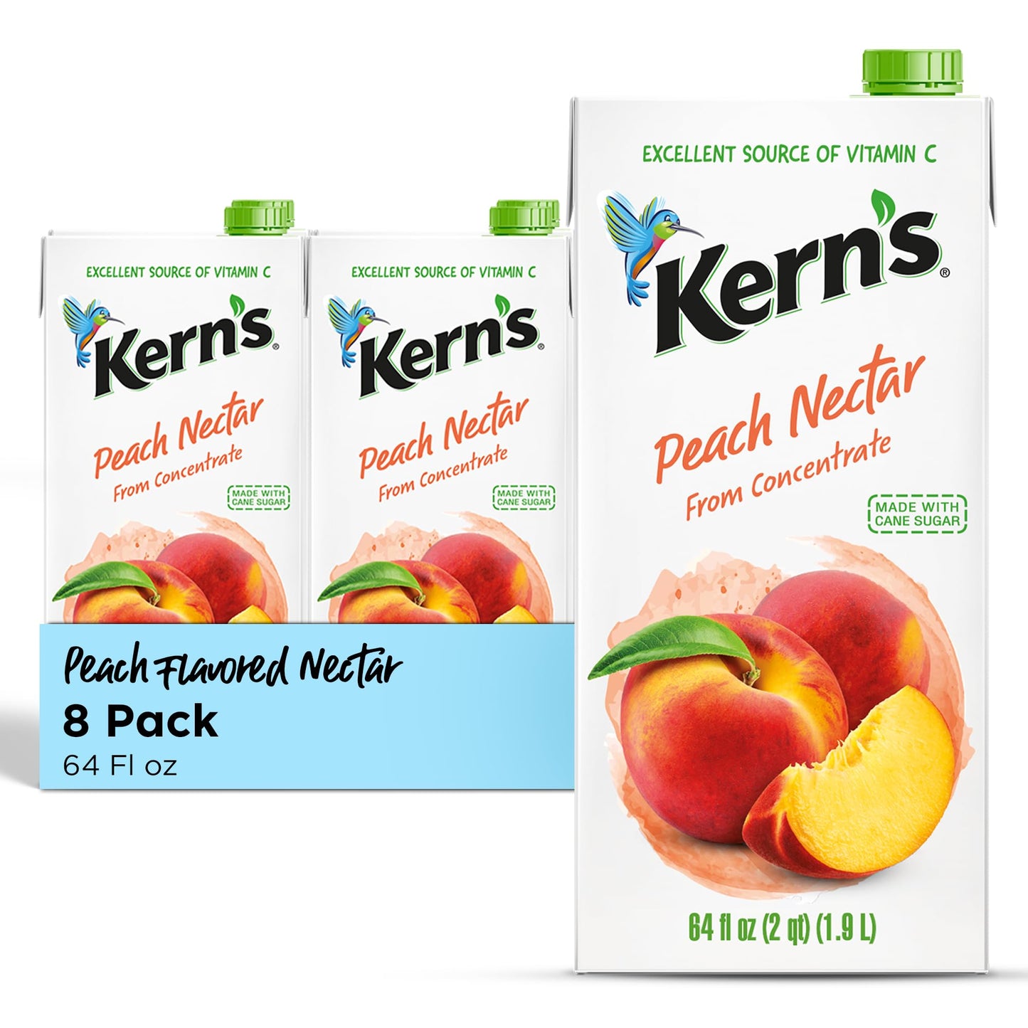 Kerns Peach Juice Nectar - Peach Nectar Made with Fresh Fruit Puree - Fruit Juice Concentrate for Smoothie Mix  Cocktail Mixers & Kids Drinks & Beverages - 64oz  8 Pack Carton