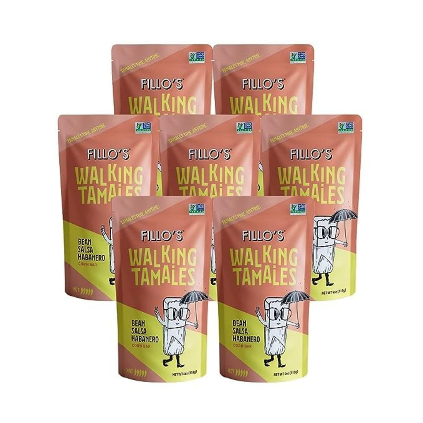 Fillo'S Walking Tamales, Salsa Habanero, Pk Of 7, Ready-To-Eat, Delicious, Gluten-Free, Preservative-Free, No Added Sugar, Vegan