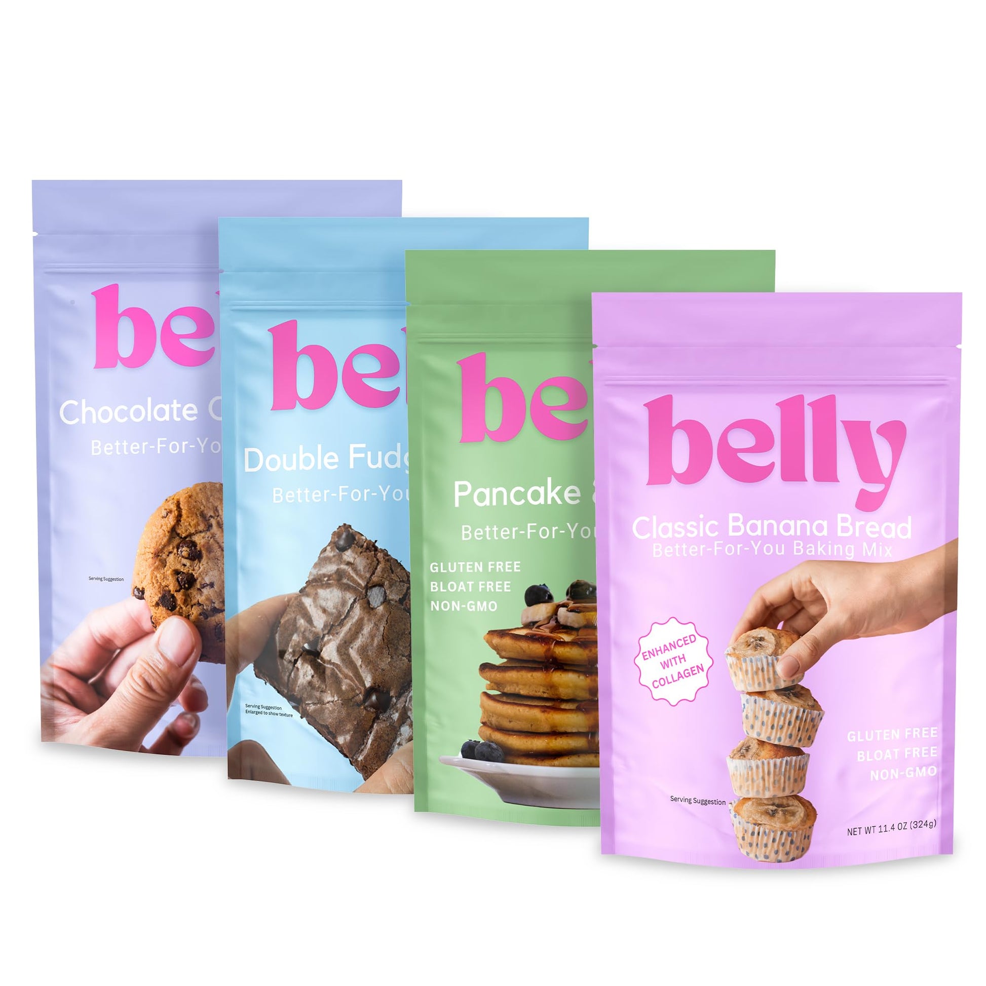 Belly Gluten-Free Collagen Variety Pack | High-Protein Brownies, Cookies, Pancakes | 4 Pack | Grain-Free, Dairy-Free, Nut-Free