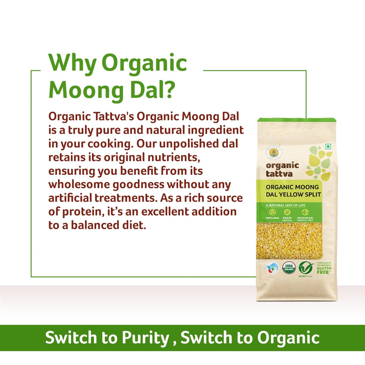 Organic Tattva Moong Dal Yellow Split, 500G