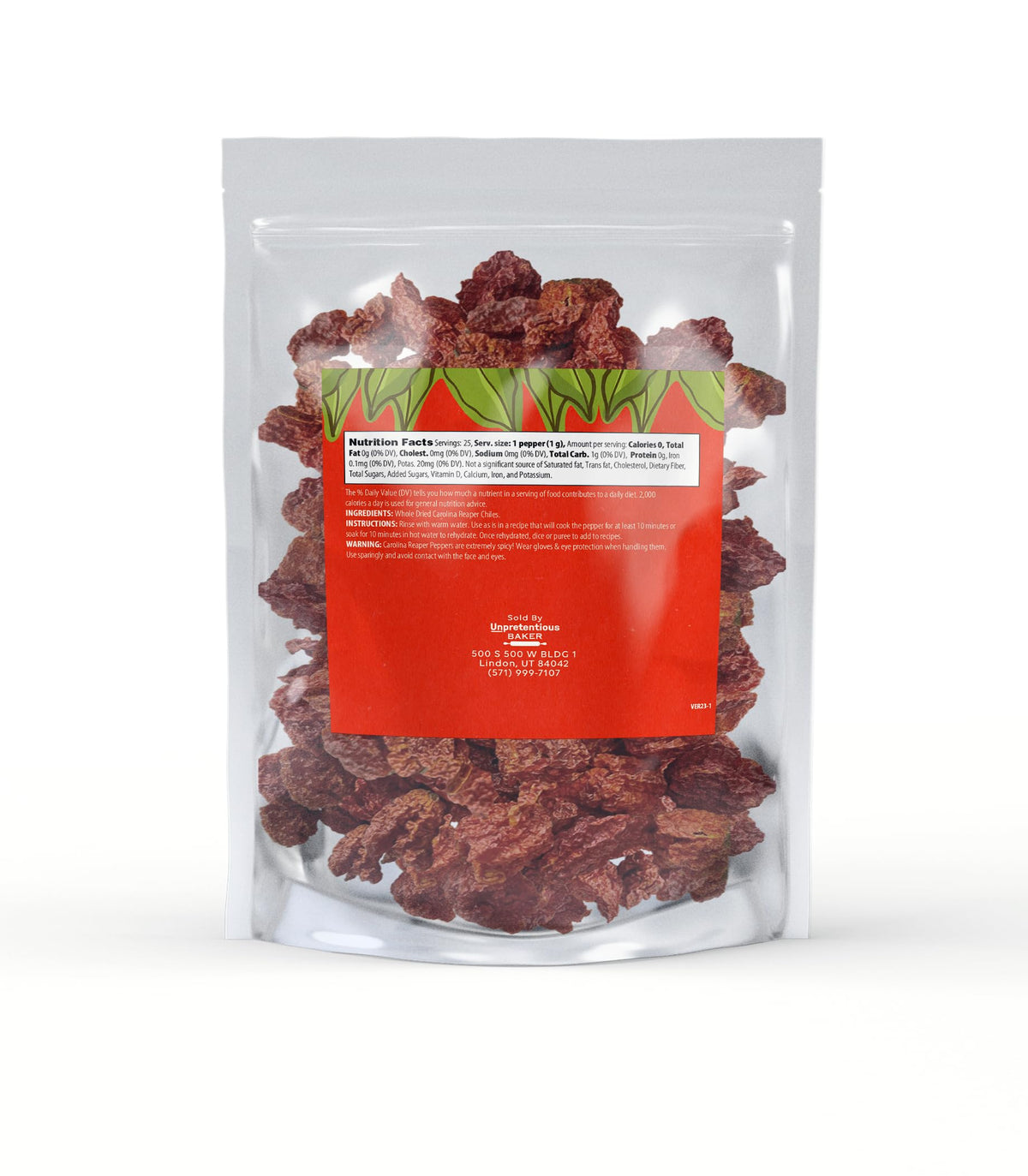 Unpretentious Whole Dried Carolina Reaper Chiles, 25 Count, Extremely Spicy Chiles, Hot Sauce