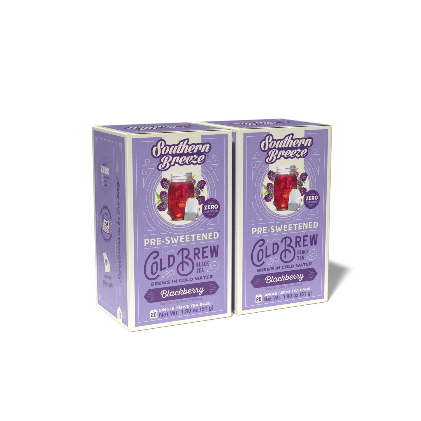 Southern Breeze Cold Brew Sweet Tea Blackberry Iced Tea With Black Tea And Zero Carbs Zero Sugar, 20 Individually Wrapped Tea (Pack Of 2) Southern Sweet Tea Iced Tea Beverage