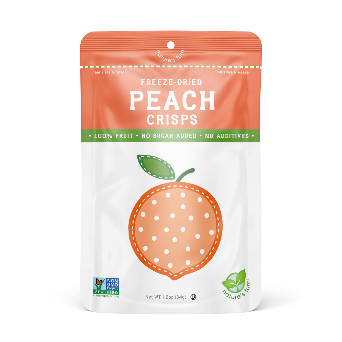 Nature s Turn Freeze-Dried Fruit Snacks, Peach Crisps, Pack of 6 (1.2 oz Each)