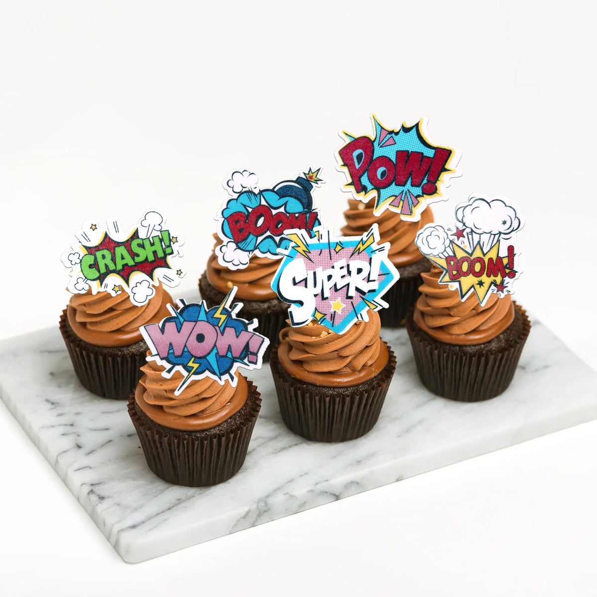 63 Pcs Edible Super Hero Boom Cupcake Toppers Smash Crash Pow Cupcake Picks Edible Superhero Cake Decorations For Celebrating He
