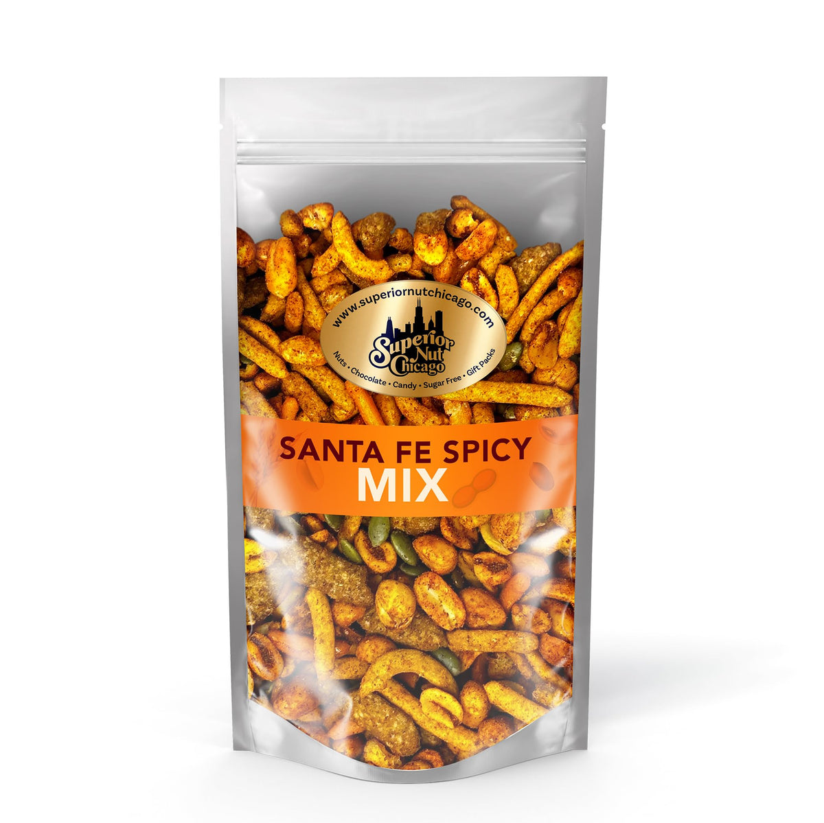 Superior Nut Chicago Santa Fe Spicy Trail Mix - Salty & Savory Snack - Spicy Mix W/ 6G Protein - Hot Peanuts, Cajun Corn Sticks,