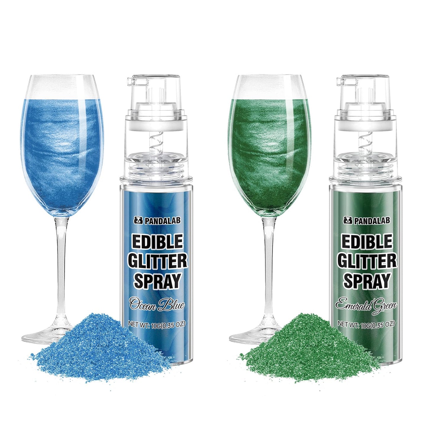 Pandalab Edible Glitter Spray - Food Grade Luster Dust for Drinks & Desserts - Ocean Blue & Emerald Green - 0.35oz Bottle