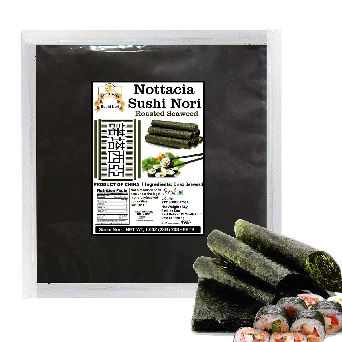 Nottacia Sushi Nori Sheet Roasted Sushi Seaweed 20Sheets  56Gm