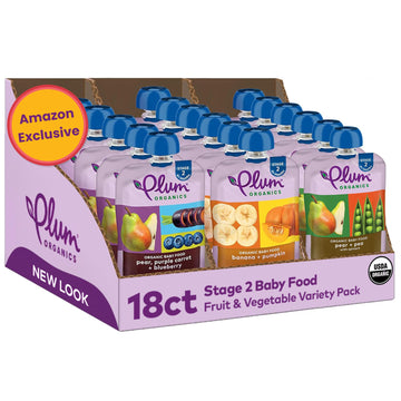 Plum Organics Variety Pack, 6+ Months – Fruit and Veggie Adventure Pack – Organic Baby Food Pouches, 4 oz Pouch, Pack of 18 (large online retailer limited availability)