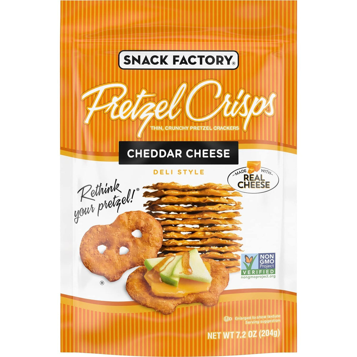 Snack Factory Pretzel Crisps, Cheddar Cheese, 7.2 Oz (Pack of 12)