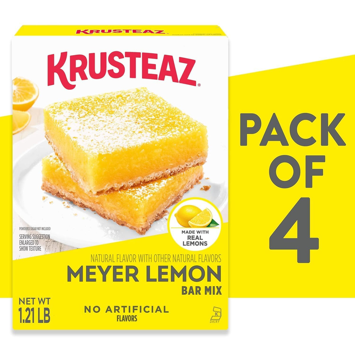 Krusteaz Meyer Lemon Bar Mix, Made with Real Lemons, 19.35 oz Box (Pack of 4)
