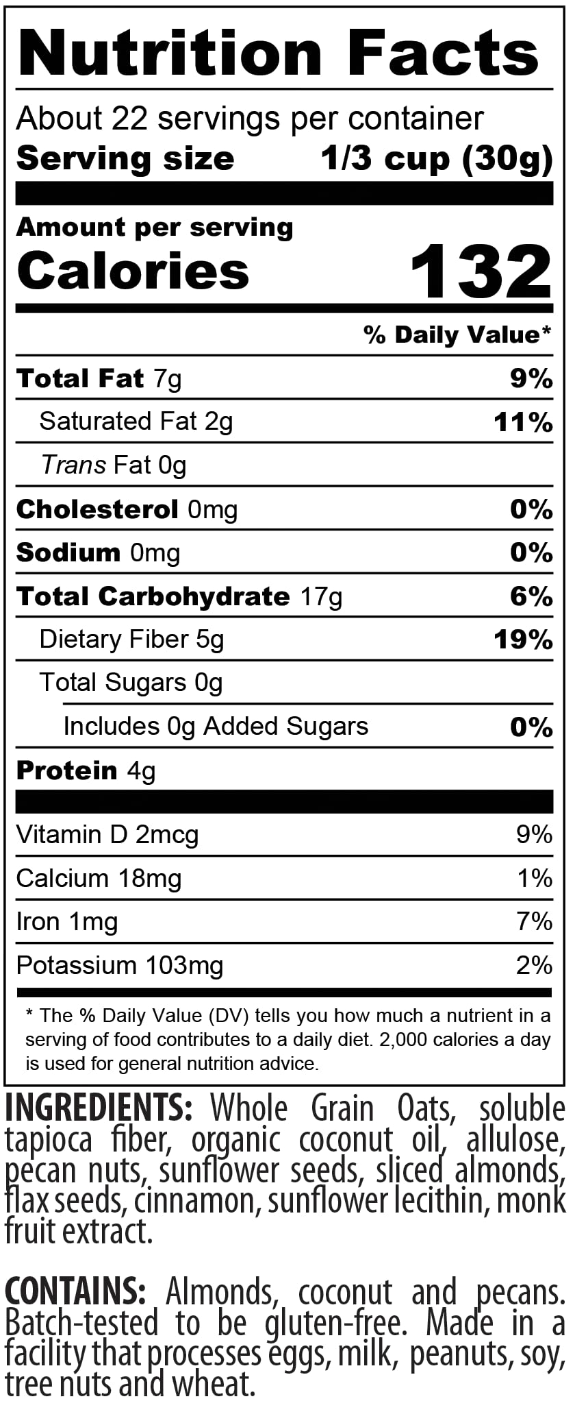 MyCerealMix Sugar Free Granola - Cinnamon Pecan - Natures Crunchy Delight | Gluten Free, Soy Free, Sodium Free, No Sugar Alcohol