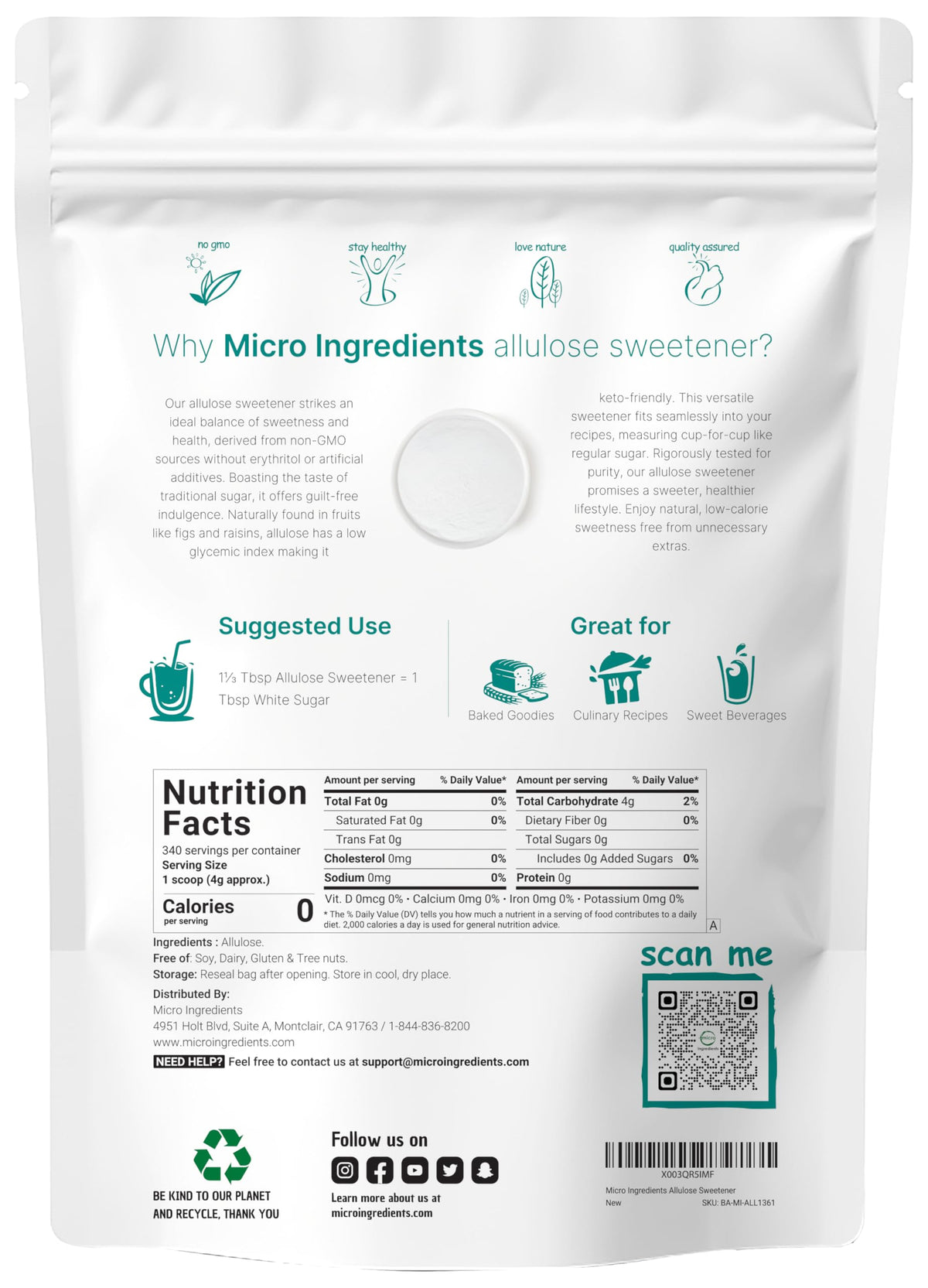 Allulose Sweetener, 3 Pounds (48 Ounces), Zero Calorie, Plant Based Sugar Alternative, No After Taste, Best For Coffee, Drinks,