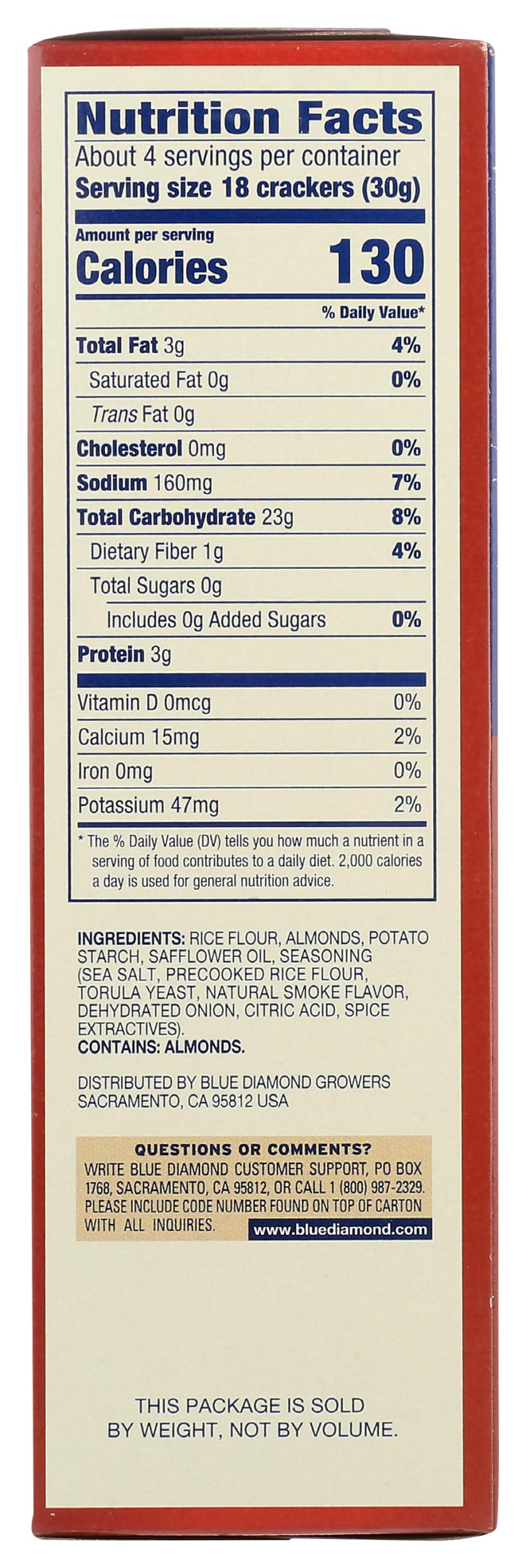 Blue Diamond, Almond Nut Thin  Ers, Smokehouse, 4.25 Ounce