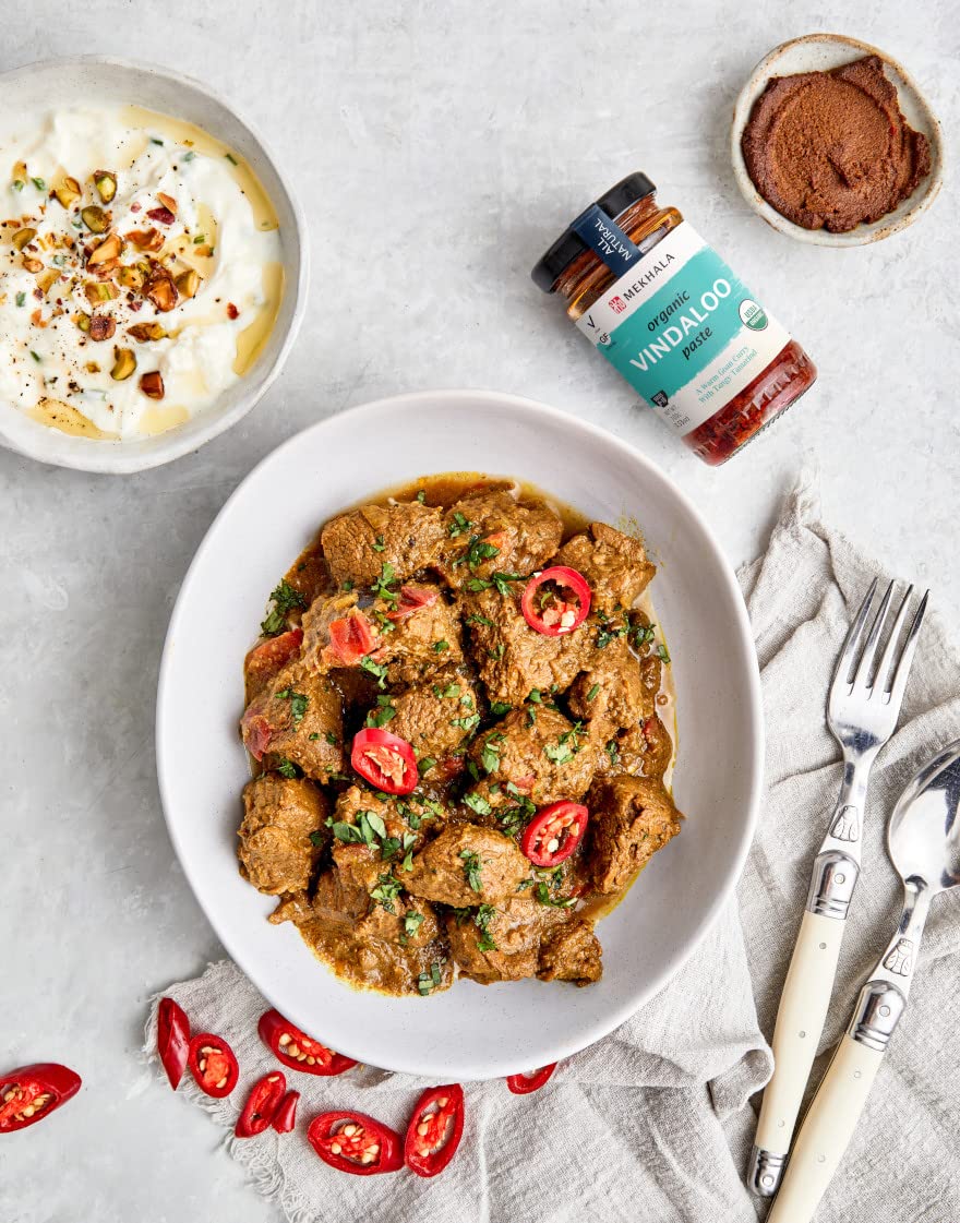 Mekhala Organic Vindaloo Indian Cooking Paste. Versatile Sauce, Marinade, Cooking Paste. Hot. Organic Vegan Gluten-Free No Added