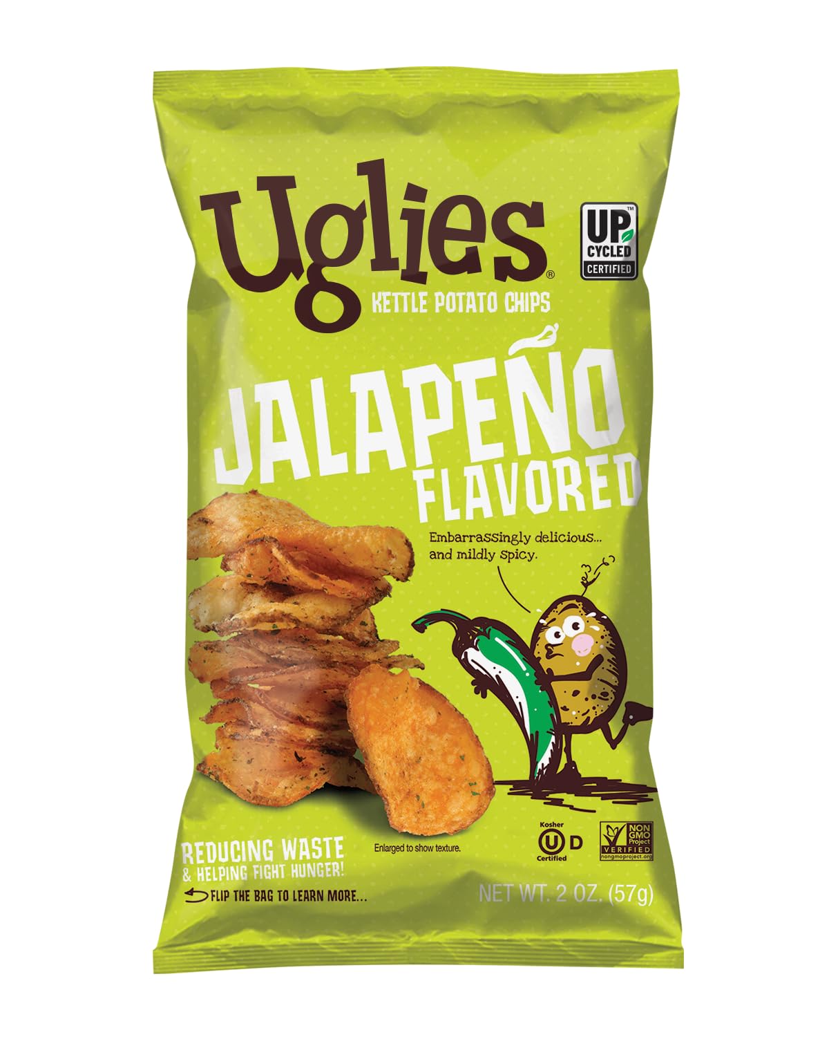 Uglies Jalapeno Kettle-Cooked Potato Chips, Gluten-Free, Non-GMO, 2 Oz. Bags, Pack of 12