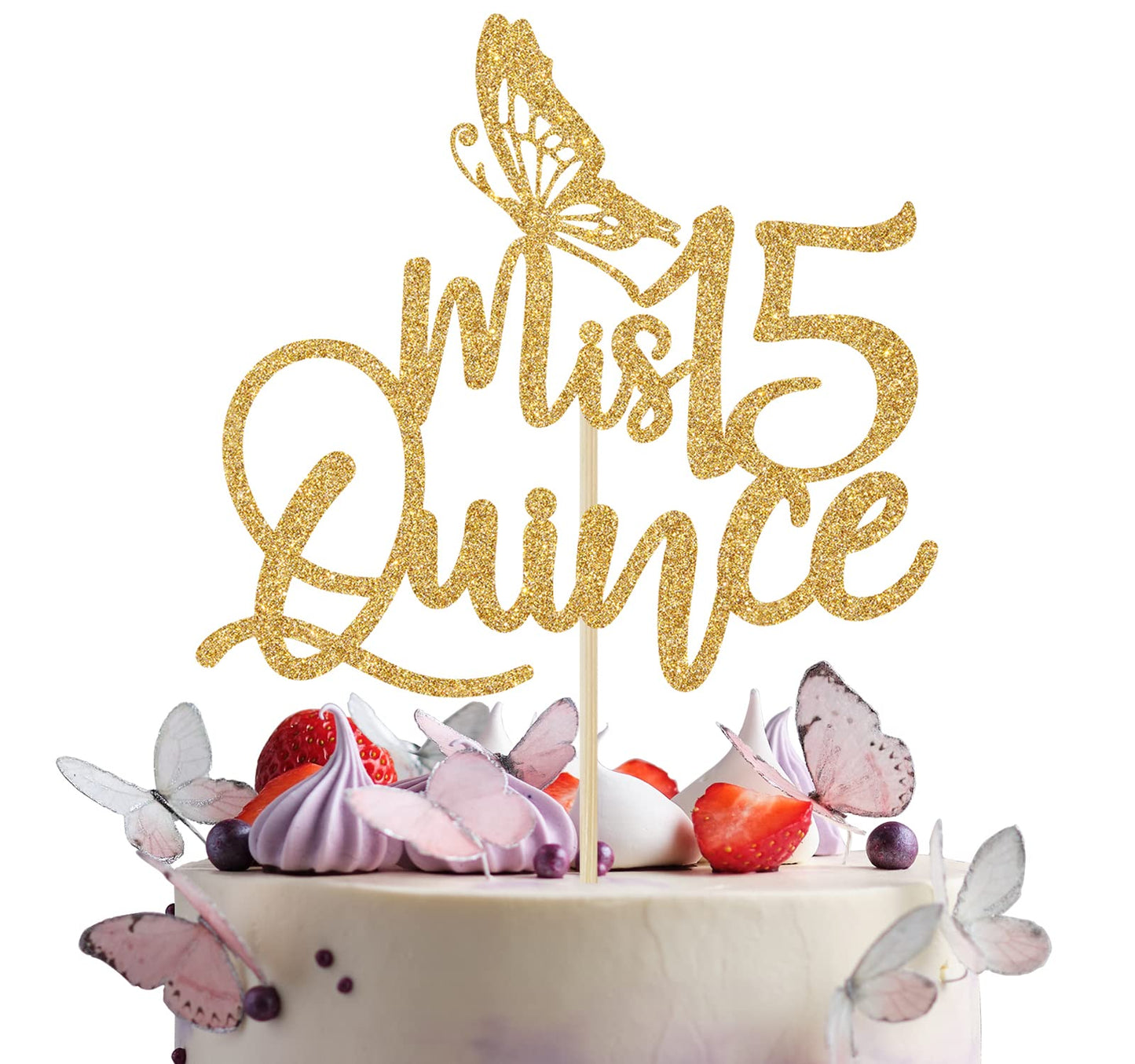 Mis Quince Gold Glitter Cake Topper, 15Th Birthday Decorations, Feliz 15 Aos, Cheers To 15 Years, 1 Pc, Yellow