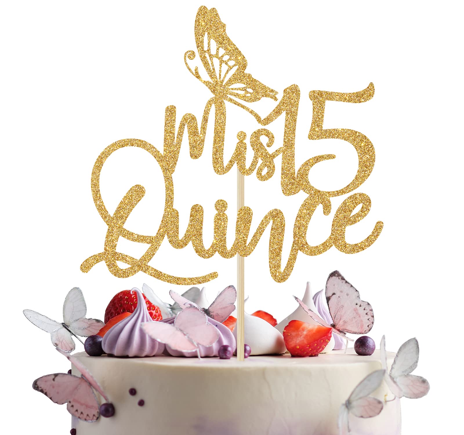 Mis Quince Gold Glitter Cake Topper, 15Th Birthday Decorations, Feliz 15 Aos, Cheers To 15 Years, 1 Pc, Yellow