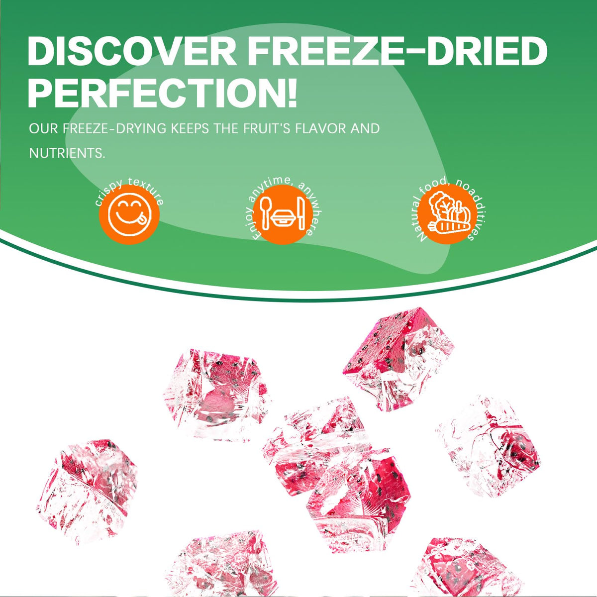 Freeze Dried Dragon Fruit Chunks, 150G/5.3Oz Freeze Dried Fruit, Frozen Dragon Fruit, No Sugar Added, 100% Natural, For Smoothie