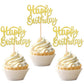 36 Pcs Happy Birthday Cupcake Toppers Glitter Birthday Cupcake Picks Decorations For Celebrating Birthday Party Supplies Gold