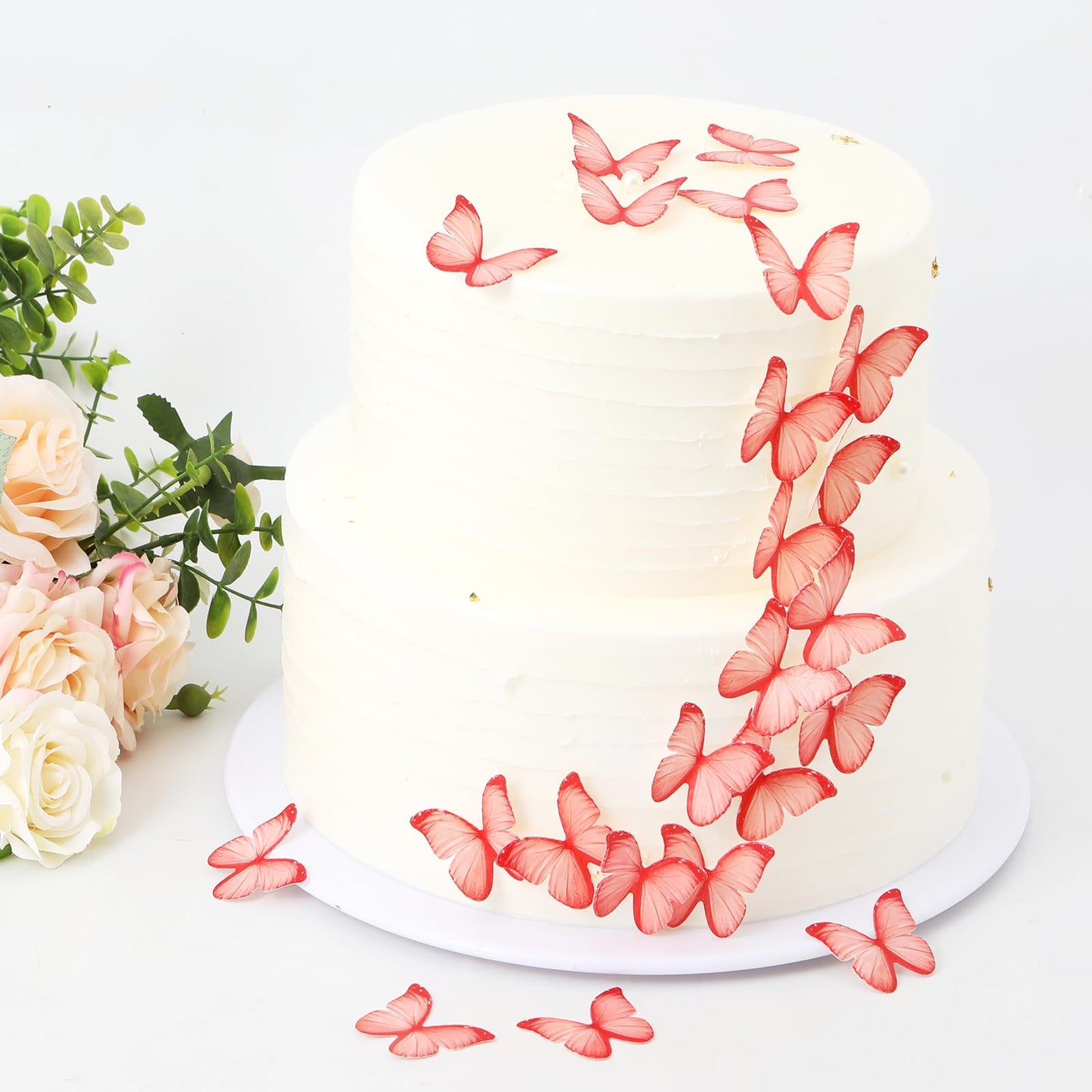 YOcity 48PCS Wafer Paper Butterfly Cake Toppers, Red Edible Butterflies for Cake Decorations, Cupcake Toppers, Rice Paper