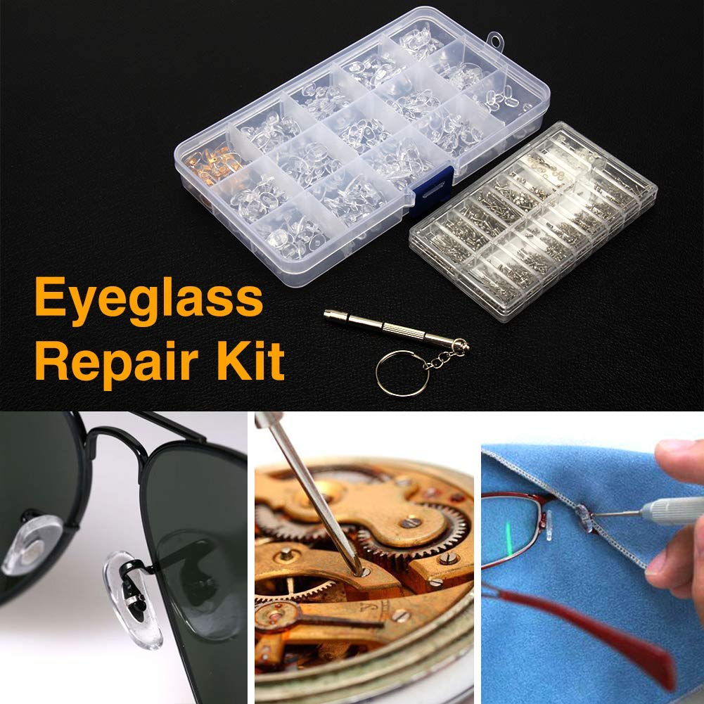 Ofone Eyeglass Repair Kit, Eye Glass Repair Kit With 1000Pcs Tiny Metal Screws Nose Pads Precision Screwdriver Set Screw Caps/Nu
