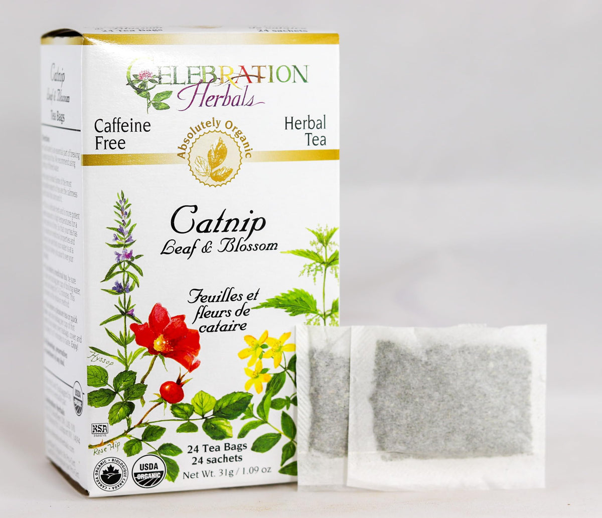 Celebration Herbals Organic Catnip Leaf and Blossom Tea Bags, 24 Count, Multicolored