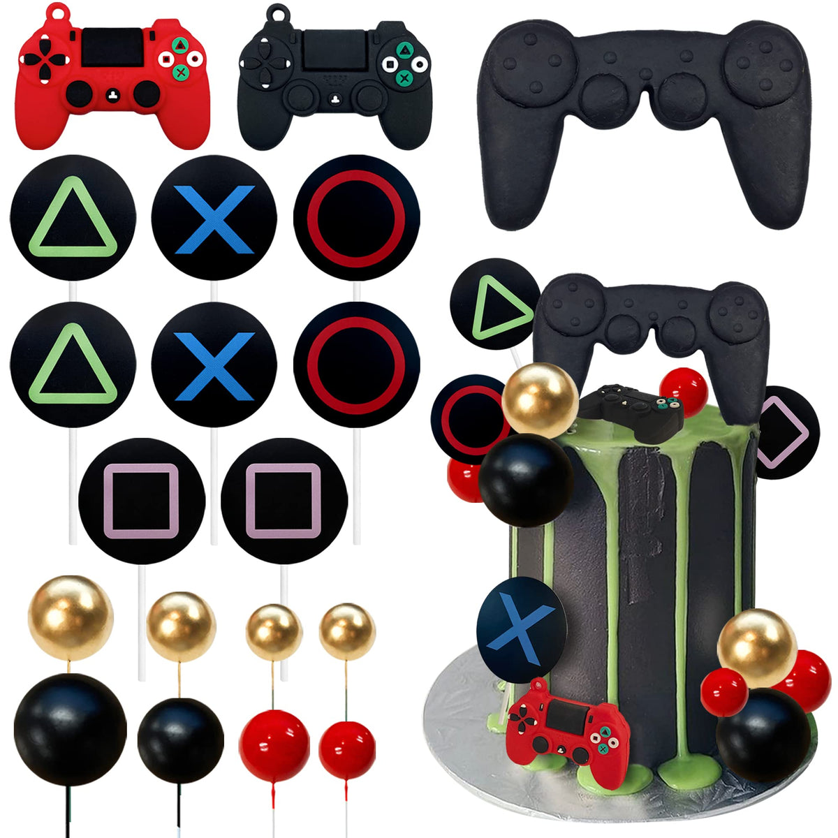 19 Pcs Video Game Themes Cake Toppers Game Controllers Cake Decorations Gaming Party Decoration For Man