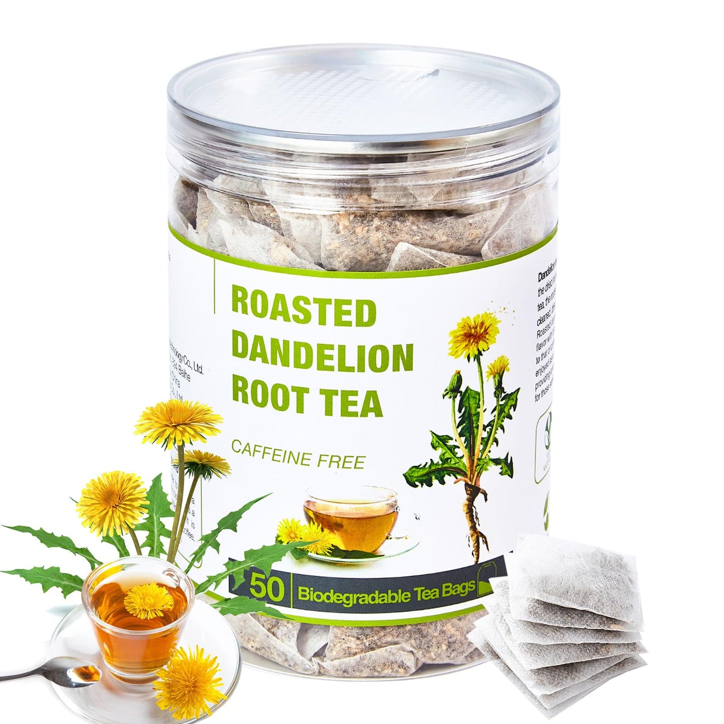 50 Bags Roasted Dandelion Root Tea Bags  2.5/Bags  Natural Dried Dandelion Root  Health Herb Dandelion Tea Loose Leaf  Energy Blend Free