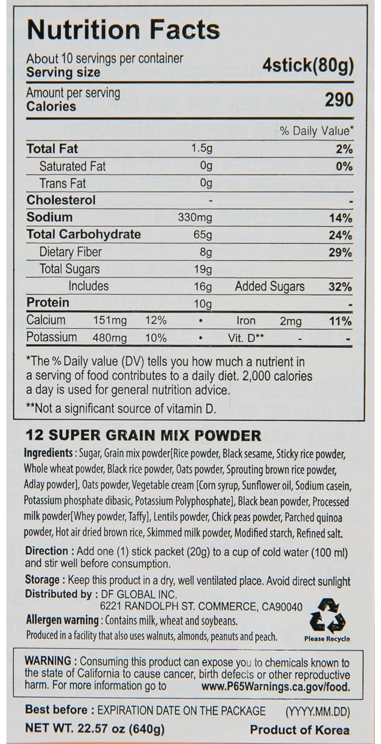 Damtuh Super Mixed Grain Powder Meal Replacement Shake, 40 Count Sticks