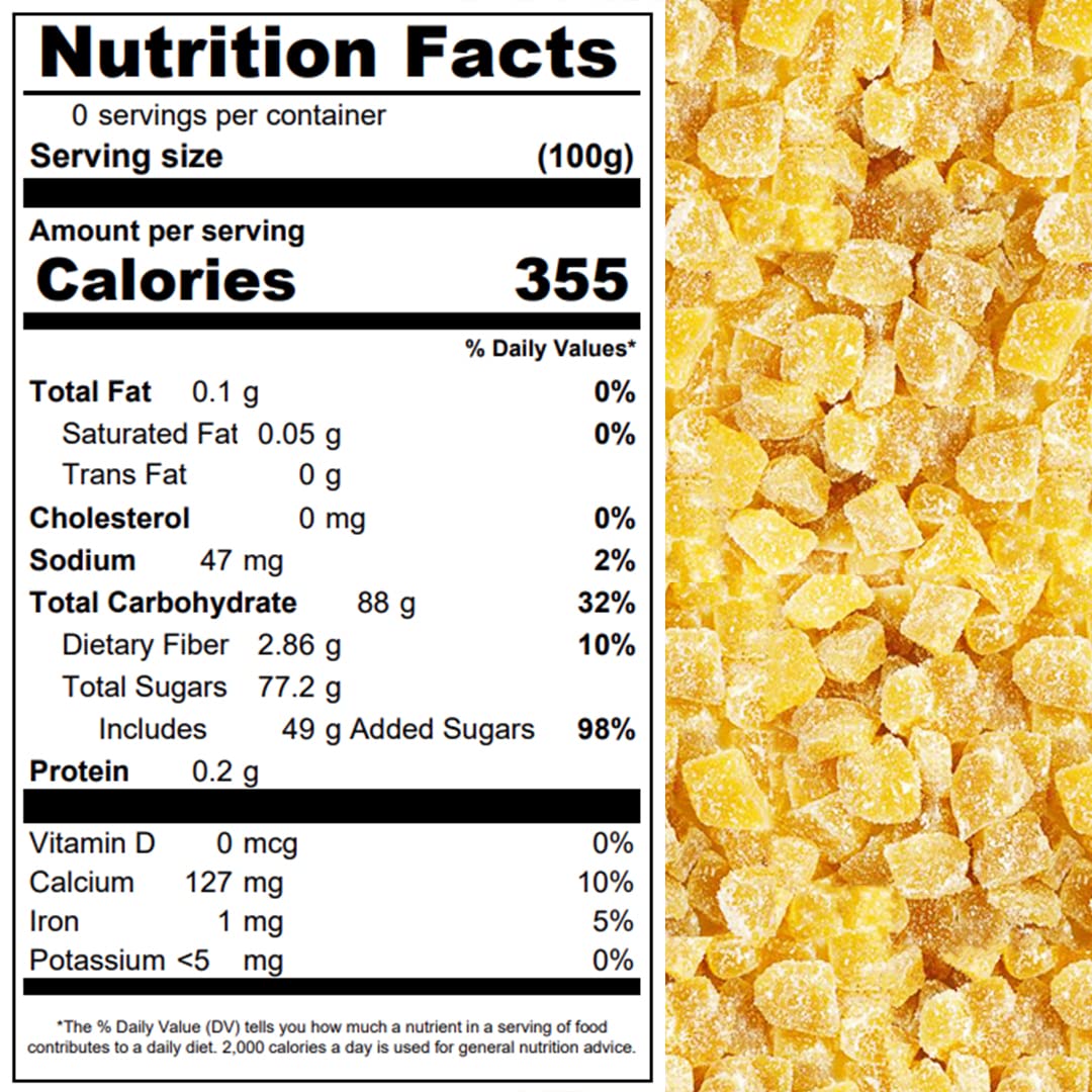 Presto Sales Crystallized Ginger Pieces 112 oz | Unsulphured Dried Candied Ginger 3-5 mm Pieces | All Natural, Non-GMO | Relieve