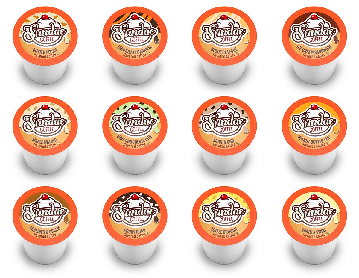 Sundae Ice Cream Flavored Coffee Pods, Compatible With 2.0 Keurig K-Cup Brewer, 48 Count (Assorted Variety Pack)