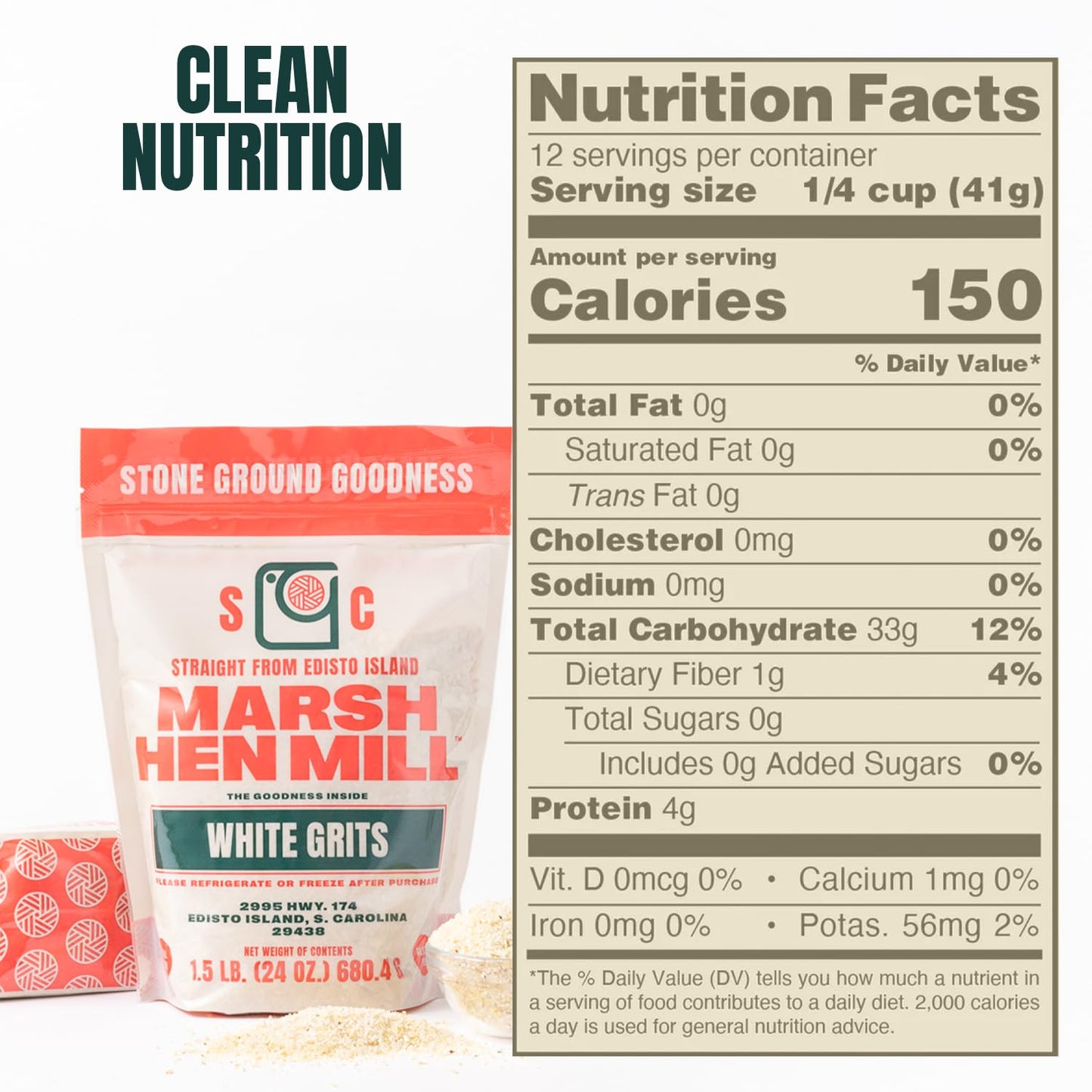 Marsh Hen Mill White Grits | Gluten-Free | Stone Ground | 24 oz | Instant for Quick Meals