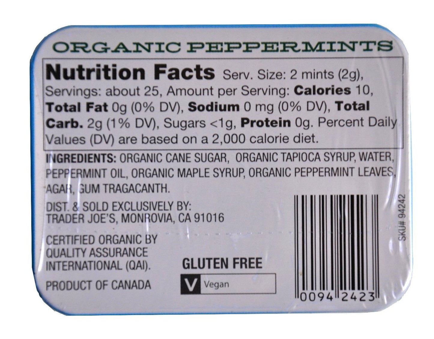 Trader Joe's Organic Peppermints - 1.41 oz Tin (Pack of 2) - Refreshing Breath Mints