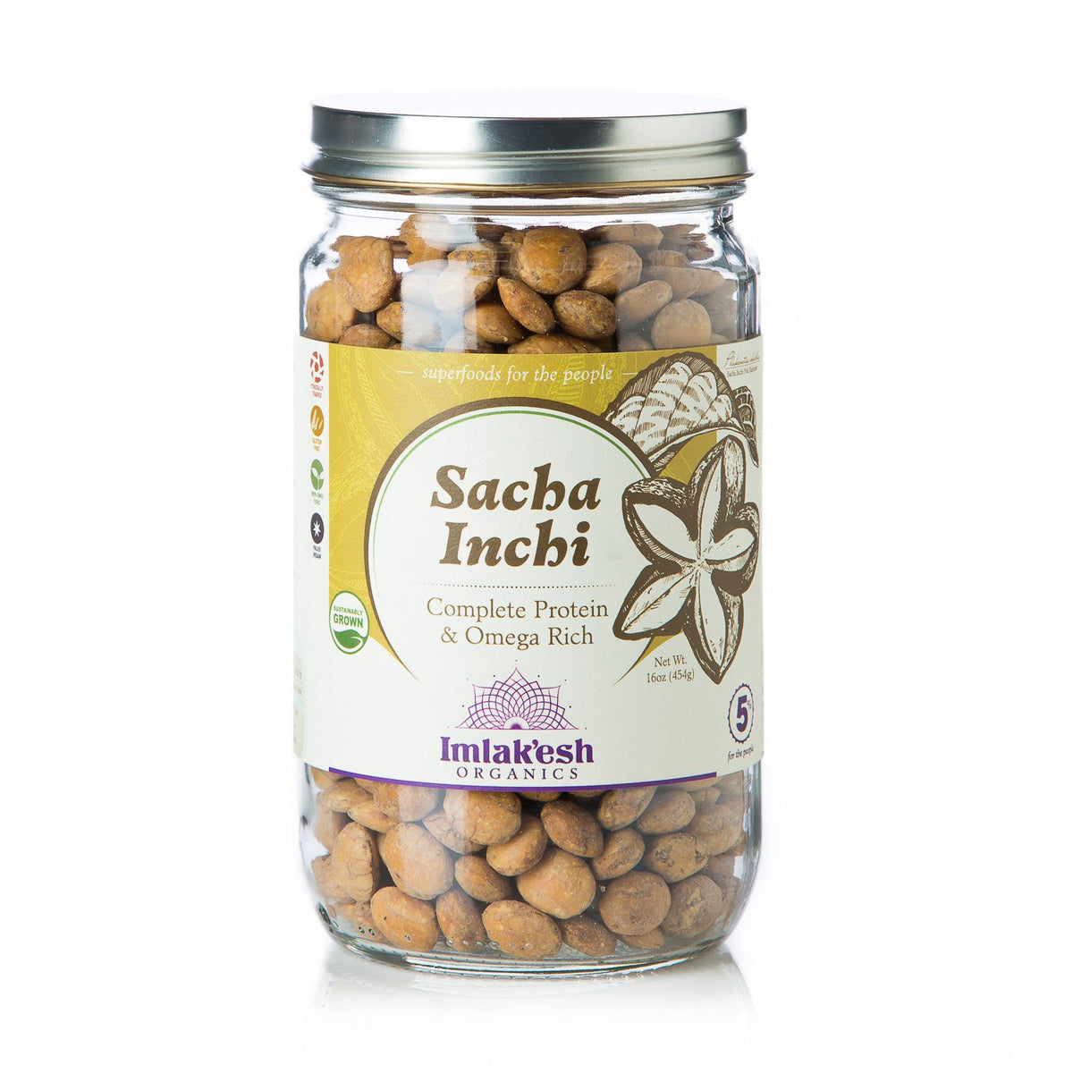 Imlakesh Organics, Sacha Inchi Nuts (16-Ounce Glass Jar), Protein Super-Nuts - 0 Net Carbs | Keto | Paleo | Organic | Regenerat