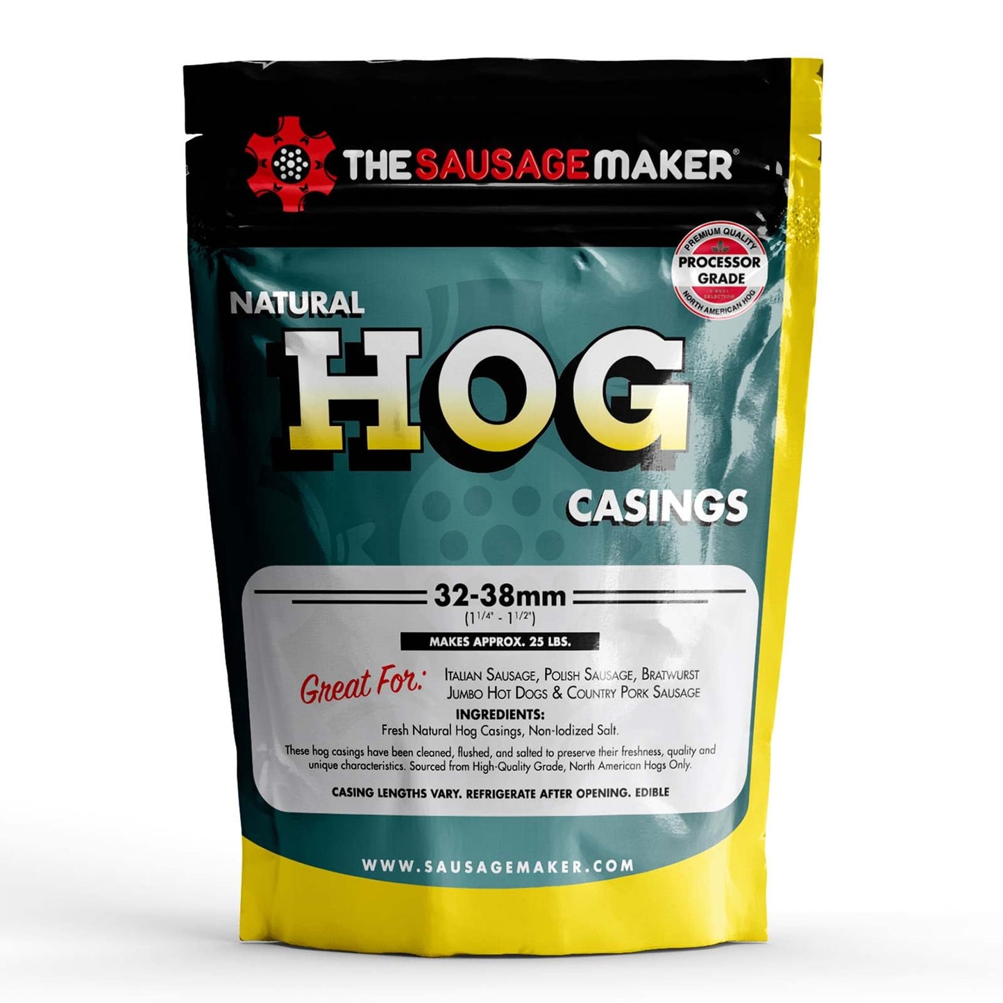The Sausage Maker Natural Hog Sausage Casings, 32-38mm, Edible Casing for Sausage Making, 25 lb Pack, Model 4907
