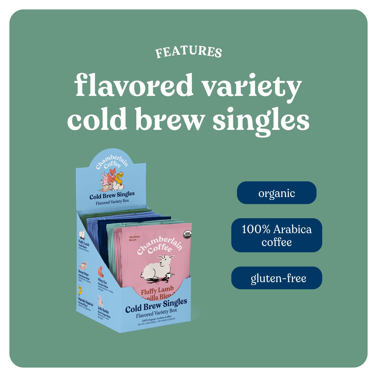 Chamberlain Coffee Flavored Cold Brew Singles Variety Pack – Cold Brew Coffee Grounds – Brew Hot Or Iced - Organic Coffee Single Serve Bags - 10 Cold Brew Sachets